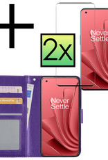 NoXx Hoes Geschikt voor OnePlus 10 Pro Hoesje Book Case Hoes Flip Cover Wallet Bookcase Met 2x Screenprotector - Paars
