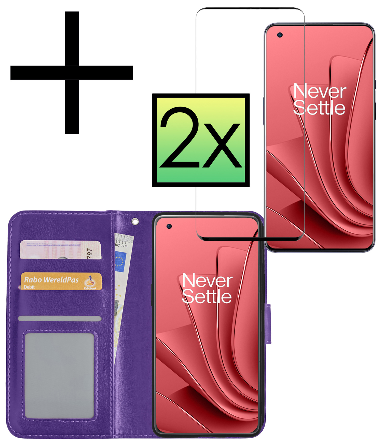 NoXx Hoes Geschikt voor OnePlus 10 Pro Hoesje Book Case Hoes Flip Cover Wallet Bookcase Met 2x Screenprotector - Paars