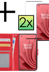NoXx Hoes Geschikt voor OnePlus 10 Pro Hoesje Book Case Hoes Flip Cover Wallet Bookcase Met 2x Screenprotector - Rood