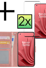 NoXx Hoes Geschikt voor OnePlus 10 Pro Hoesje Book Case Hoes Flip Cover Wallet Bookcase Met 2x Screenprotector - Rosé goud