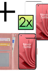 OnePlus 10 Pro Hoesje Bookcase Flip Cover Book Case Met 2x Screenprotector - Rose Goud