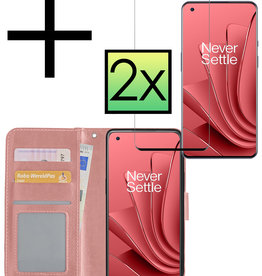 NoXx OnePlus 10 Pro Hoesje Bookcase Rose Goud Met 2x Screenprotector