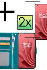 NoXx Hoes Geschikt voor OnePlus 10 Pro Hoesje Book Case Hoes Flip Cover Wallet Bookcase Met 2x Screenprotector - Turquoise