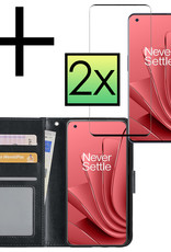 NoXx Hoes Geschikt voor OnePlus 10 Pro Hoesje Book Case Hoes Flip Cover Wallet Bookcase Met 2x Screenprotector - Zwart