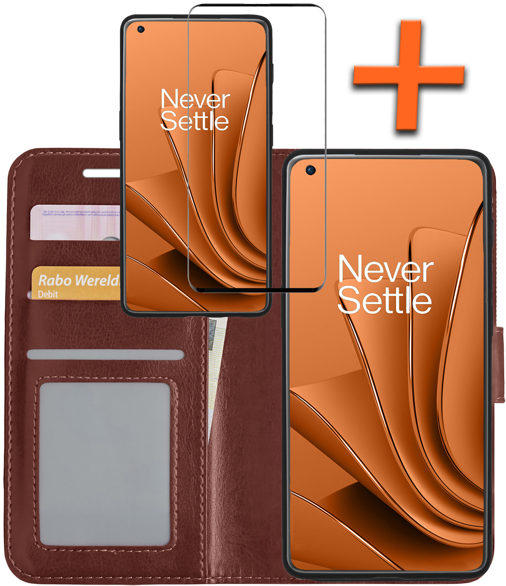 Nomfy Hoesje Geschikt voor OnePlus 10 Pro Hoes Bookcase Flipcase Book Cover Met Screenprotector - Hoes Geschikt voor OnePlus 10 Pro Hoesje Book Case - Bruin