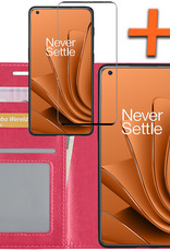 Nomfy Hoesje Geschikt voor OnePlus 10 Pro Hoes Bookcase Flipcase Book Cover Met Screenprotector - Hoes Geschikt voor OnePlus 10 Pro Hoesje Book Case - Donkerroze