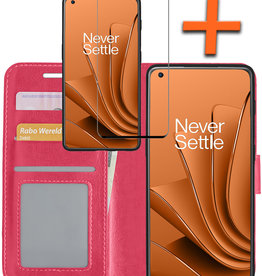 Nomfy Nomfy OnePlus 10 Pro Hoesje Bookcase Donkerroze Met Screenprotector