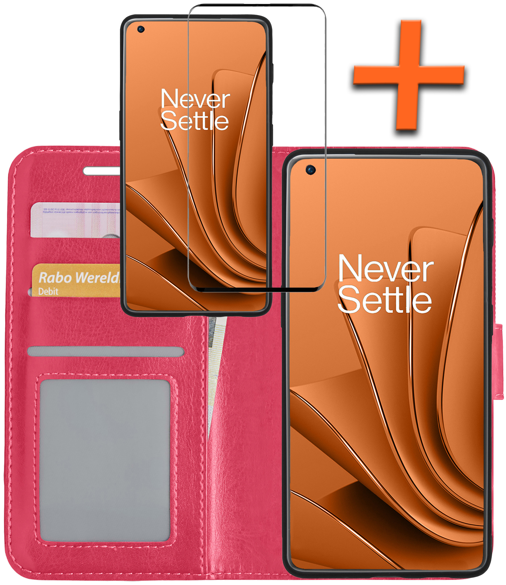 OnePlus 10 Pro Hoesje Bookcase Met Screenprotector - OnePlus 10 Pro Screenprotector - OnePlus 10 Pro Book Case Met Screenprotector Donker Roze