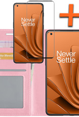 Nomfy Hoesje Geschikt voor OnePlus 10 Pro Hoes Bookcase Flipcase Book Cover Met Screenprotector - Hoes Geschikt voor OnePlus 10 Pro Hoesje Book Case - Lichtroze