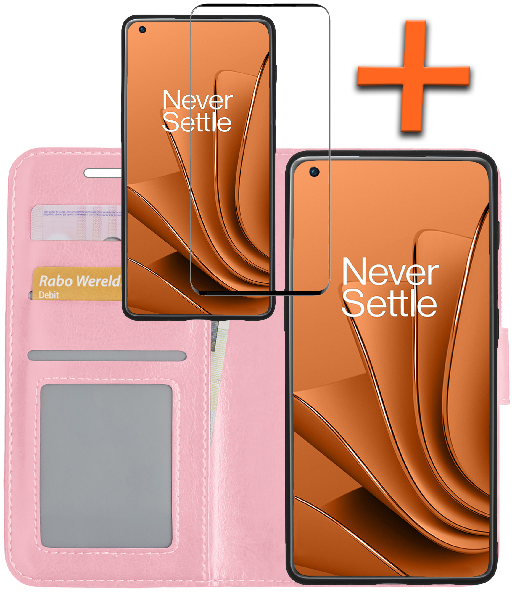 Nomfy Hoesje Geschikt voor OnePlus 10 Pro Hoes Bookcase Flipcase Book Cover Met Screenprotector - Hoes Geschikt voor OnePlus 10 Pro Hoesje Book Case - Lichtroze