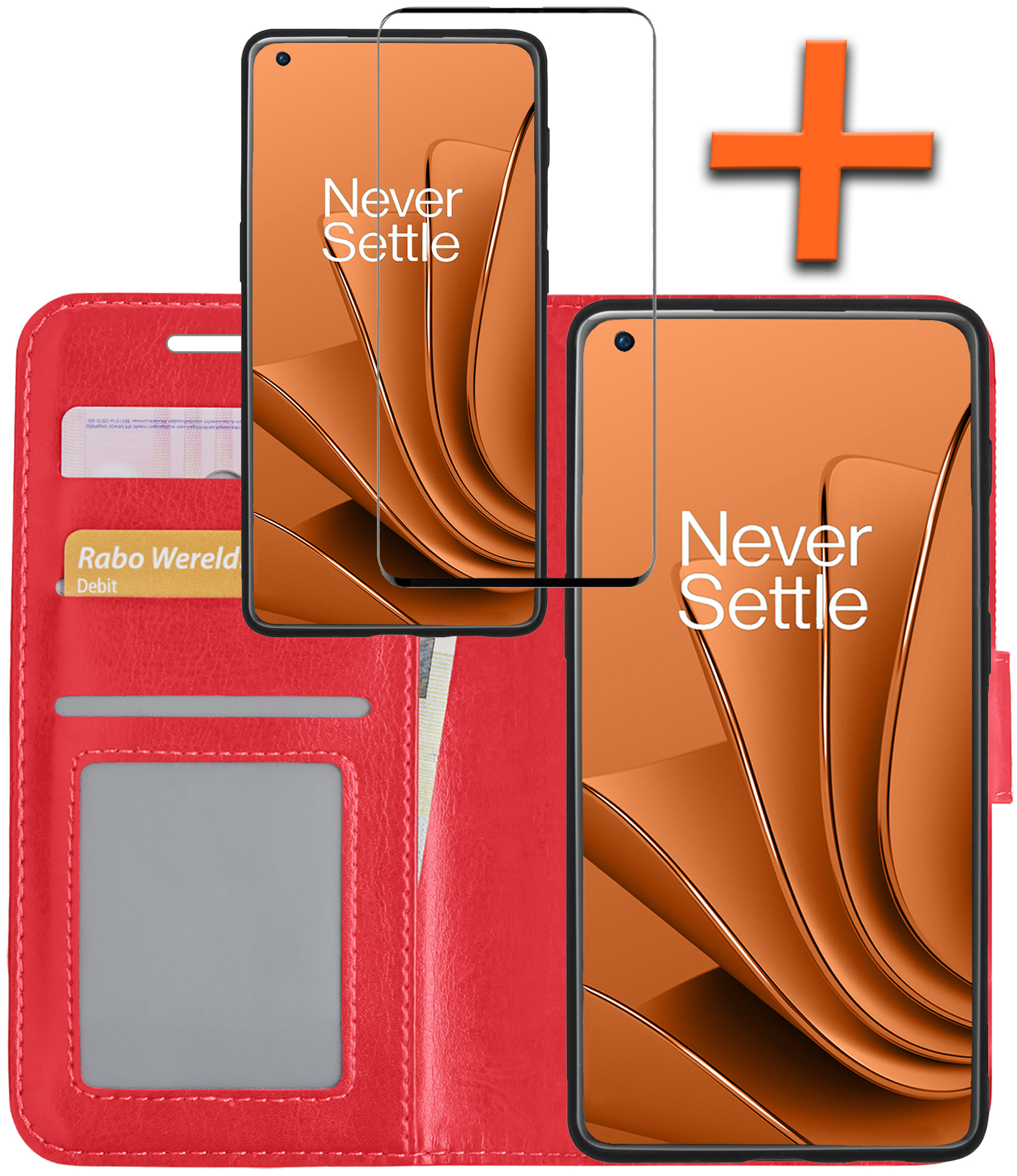 Nomfy Hoesje Geschikt voor OnePlus 10 Pro Hoes Bookcase Flipcase Book Cover Met Screenprotector - Hoes Geschikt voor OnePlus 10 Pro Hoesje Book Case - Rood