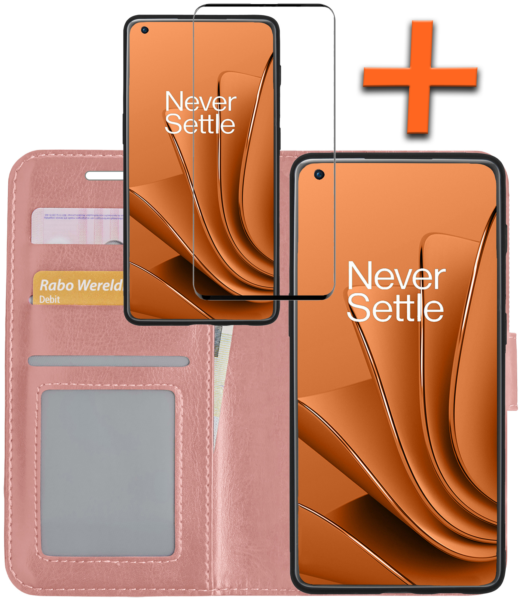 Nomfy Hoesje Geschikt voor OnePlus 10 Pro Hoes Bookcase Flipcase Book Cover Met Screenprotector - Hoes Geschikt voor OnePlus 10 Pro Hoesje Book Case - Rosé goud