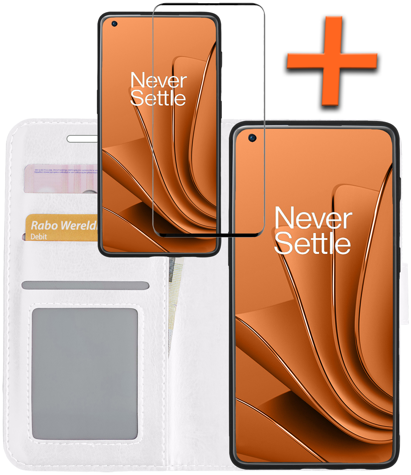 Nomfy Hoesje Geschikt voor OnePlus 10 Pro Hoes Bookcase Flipcase Book Cover Met Screenprotector - Hoes Geschikt voor OnePlus 10 Pro Hoesje Book Case - Wit