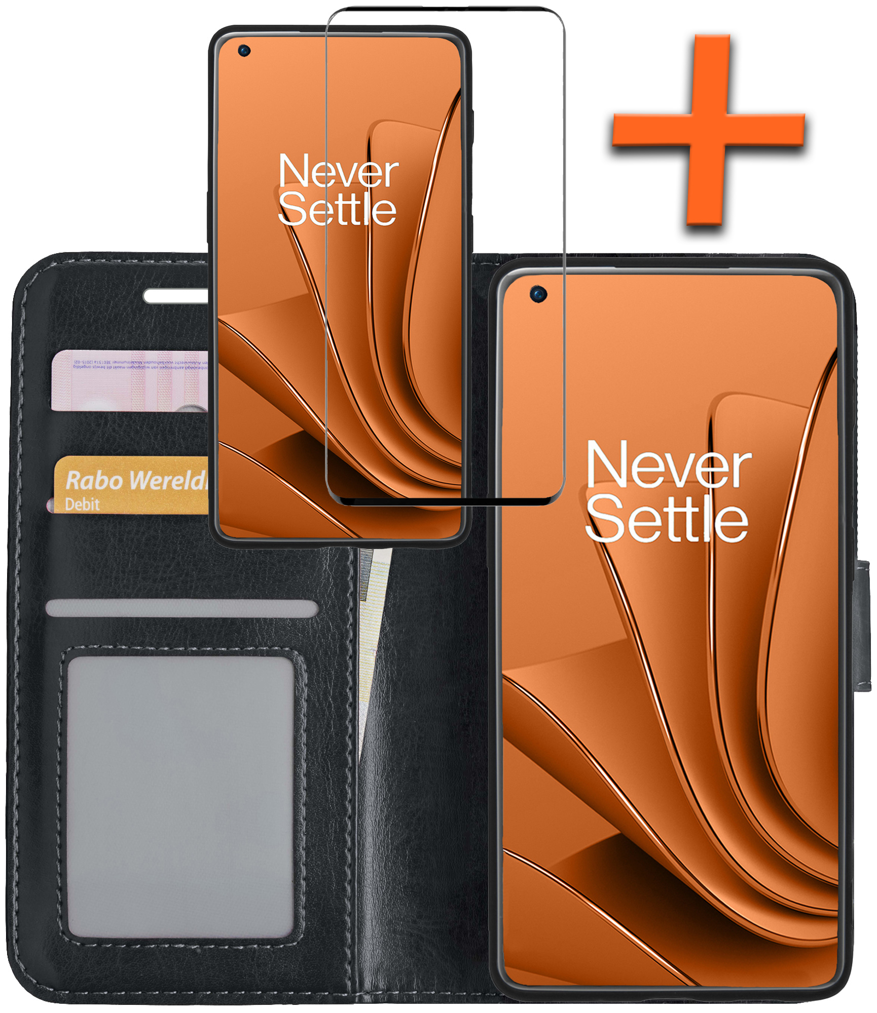 Nomfy Hoesje Geschikt voor OnePlus 10 Pro Hoes Bookcase Flipcase Book Cover Met Screenprotector - Hoes Geschikt voor OnePlus 10 Pro Hoesje Book Case - Zwart