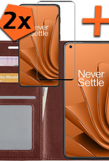 Nomfy Hoesje Geschikt voor OnePlus 10 Pro Hoes Bookcase Flipcase Book Cover Met 2x Screenprotector - Hoes Geschikt voor OnePlus 10 Pro Hoesje Book Case - Bruin