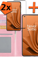 Nomfy Hoesje Geschikt voor OnePlus 10 Pro Hoes Bookcase Flipcase Book Cover Met 2x Screenprotector - Hoes Geschikt voor OnePlus 10 Pro Hoesje Book Case - Lichtroze