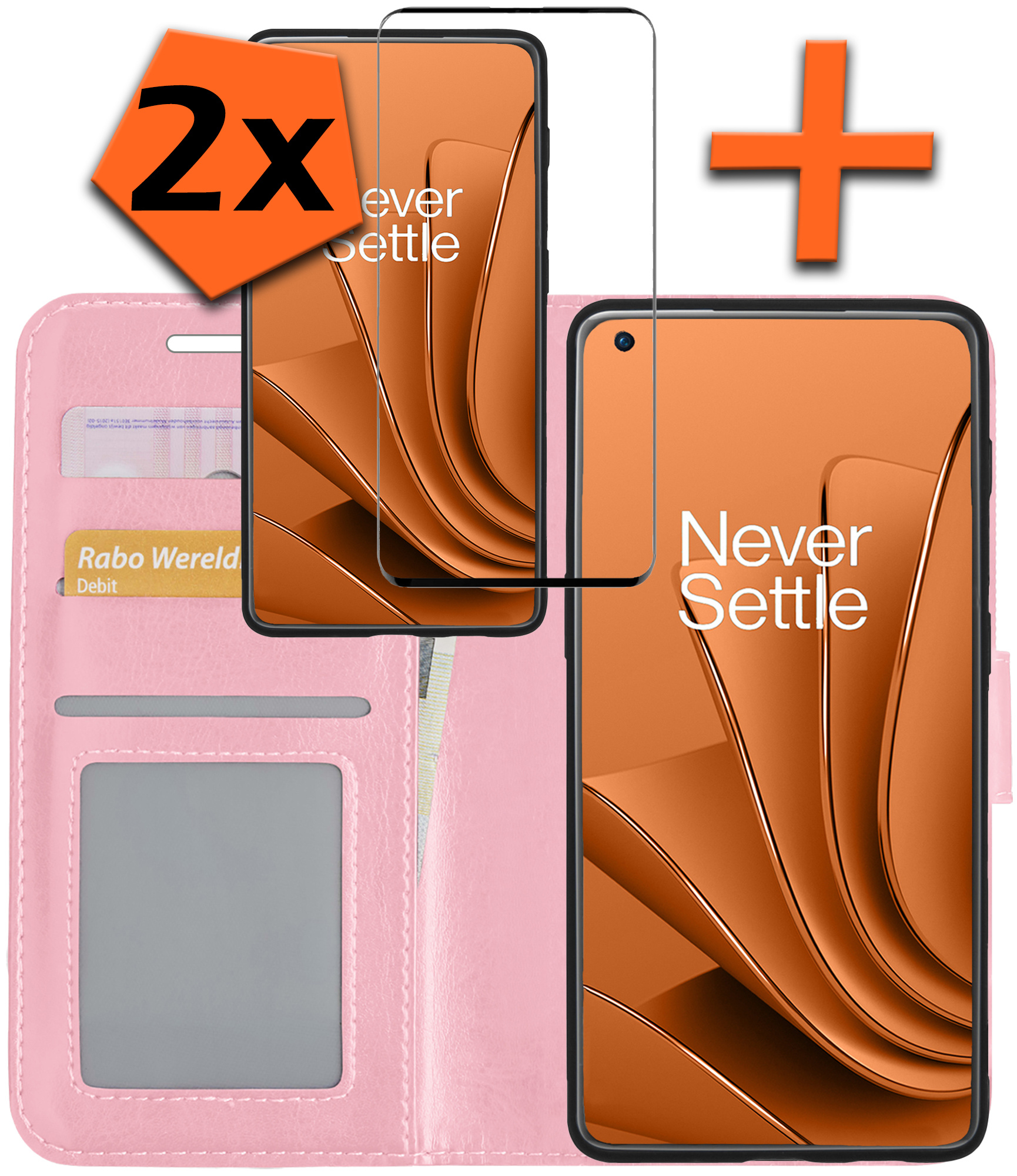 Nomfy Hoesje Geschikt voor OnePlus 10 Pro Hoes Bookcase Flipcase Book Cover Met 2x Screenprotector - Hoes Geschikt voor OnePlus 10 Pro Hoesje Book Case - Lichtroze