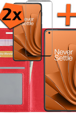 Nomfy Hoesje Geschikt voor OnePlus 10 Pro Hoes Bookcase Flipcase Book Cover Met 2x Screenprotector - Hoes Geschikt voor OnePlus 10 Pro Hoesje Book Case - Rood
