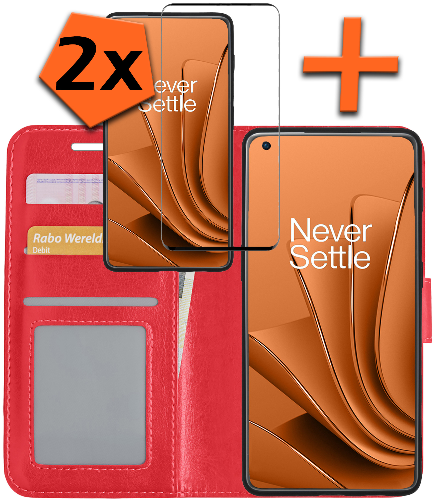 Nomfy Hoesje Geschikt voor OnePlus 10 Pro Hoes Bookcase Flipcase Book Cover Met 2x Screenprotector - Hoes Geschikt voor OnePlus 10 Pro Hoesje Book Case - Rood