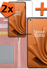 Nomfy Hoesje Geschikt voor OnePlus 10 Pro Hoes Bookcase Flipcase Book Cover Met 2x Screenprotector - Hoes Geschikt voor OnePlus 10 Pro Hoesje Book Case - Rosé goud