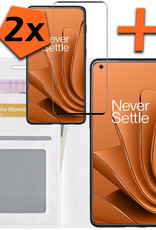 Nomfy Hoesje Geschikt voor OnePlus 10 Pro Hoes Bookcase Flipcase Book Cover Met 2x Screenprotector - Hoes Geschikt voor OnePlus 10 Pro Hoesje Book Case - Wit