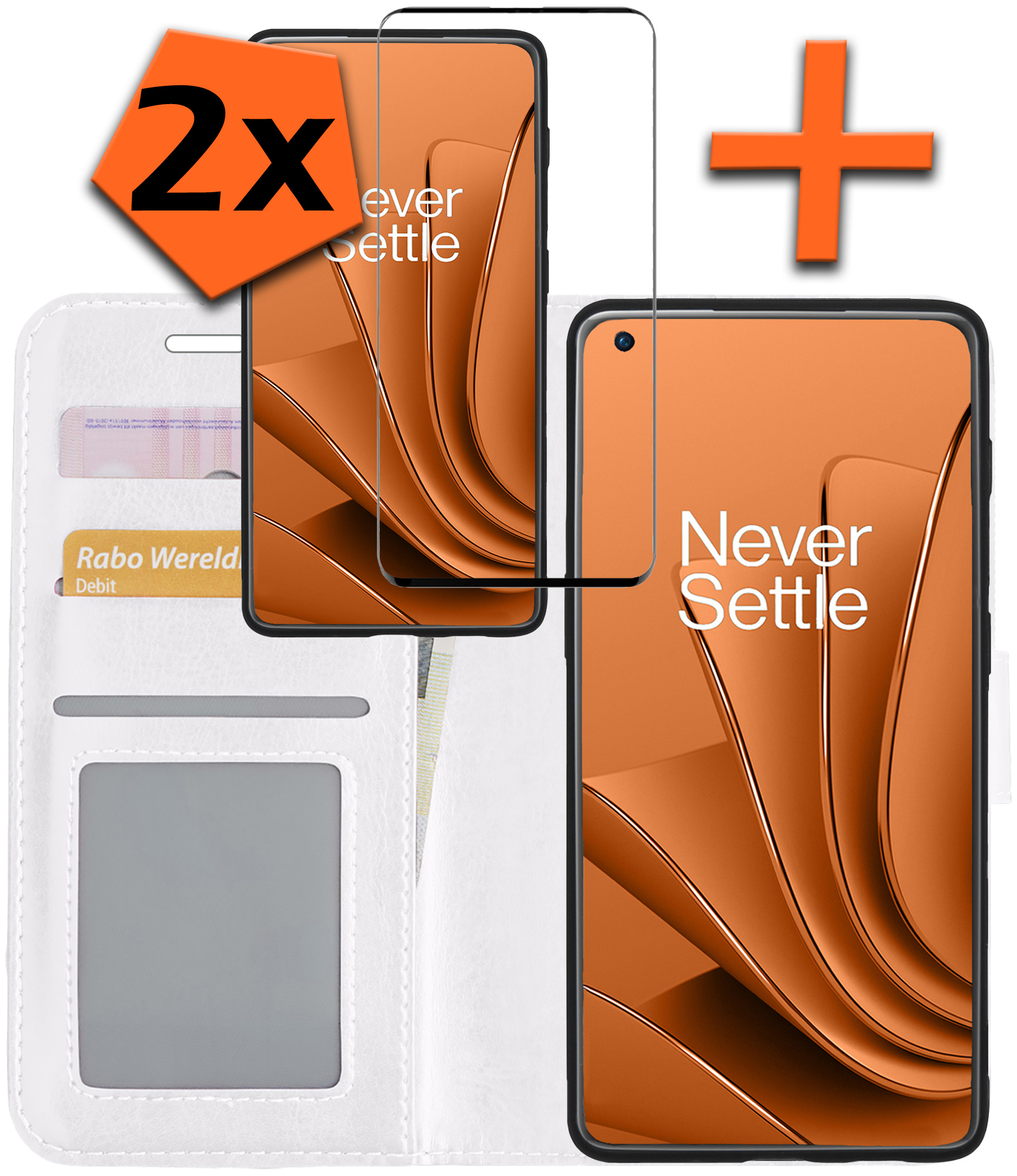 Nomfy Hoesje Geschikt voor OnePlus 10 Pro Hoes Bookcase Flipcase Book Cover Met 2x Screenprotector - Hoes Geschikt voor OnePlus 10 Pro Hoesje Book Case - Wit