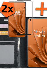 OnePlus 10 Pro Hoesje Bookcase Met 2x Screenprotector - OnePlus 10 Pro Screenprotector 2x - OnePlus 10 Pro Book Case Met 2x Screenprotector Zwart