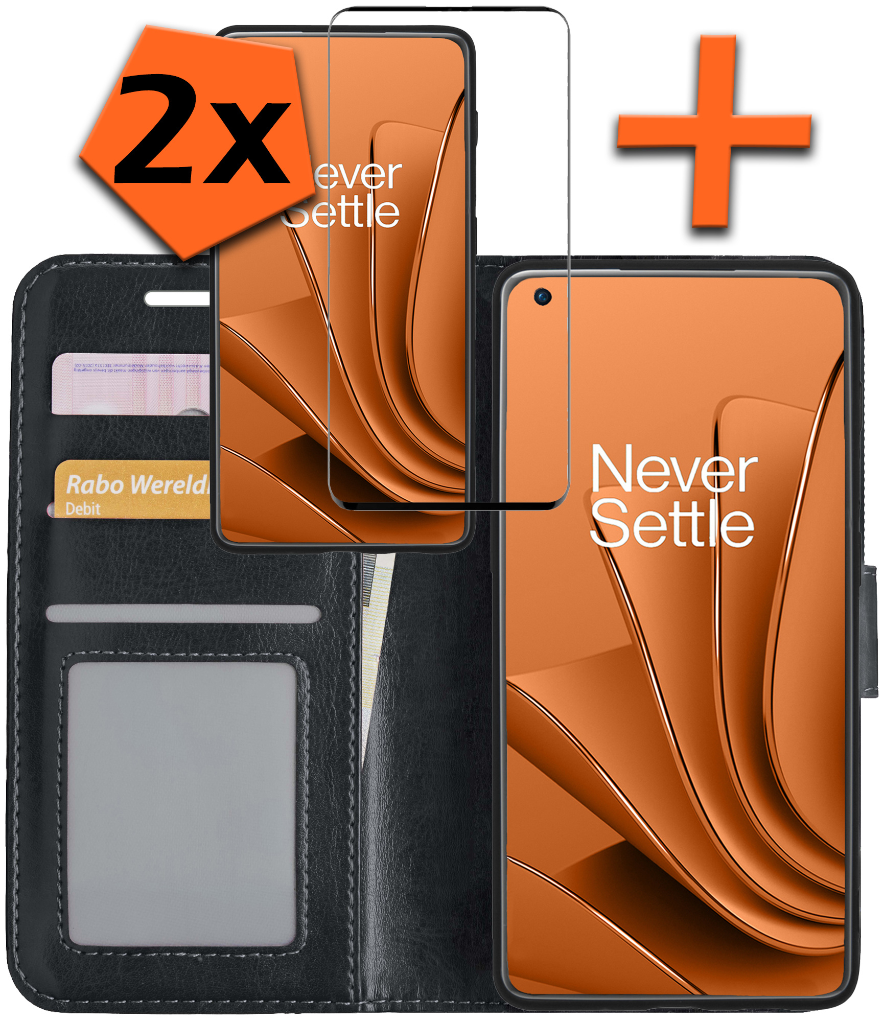 OnePlus 10 Pro Hoesje Bookcase Met 2x Screenprotector - OnePlus 10 Pro Screenprotector 2x - OnePlus 10 Pro Book Case Met 2x Screenprotector Zwart