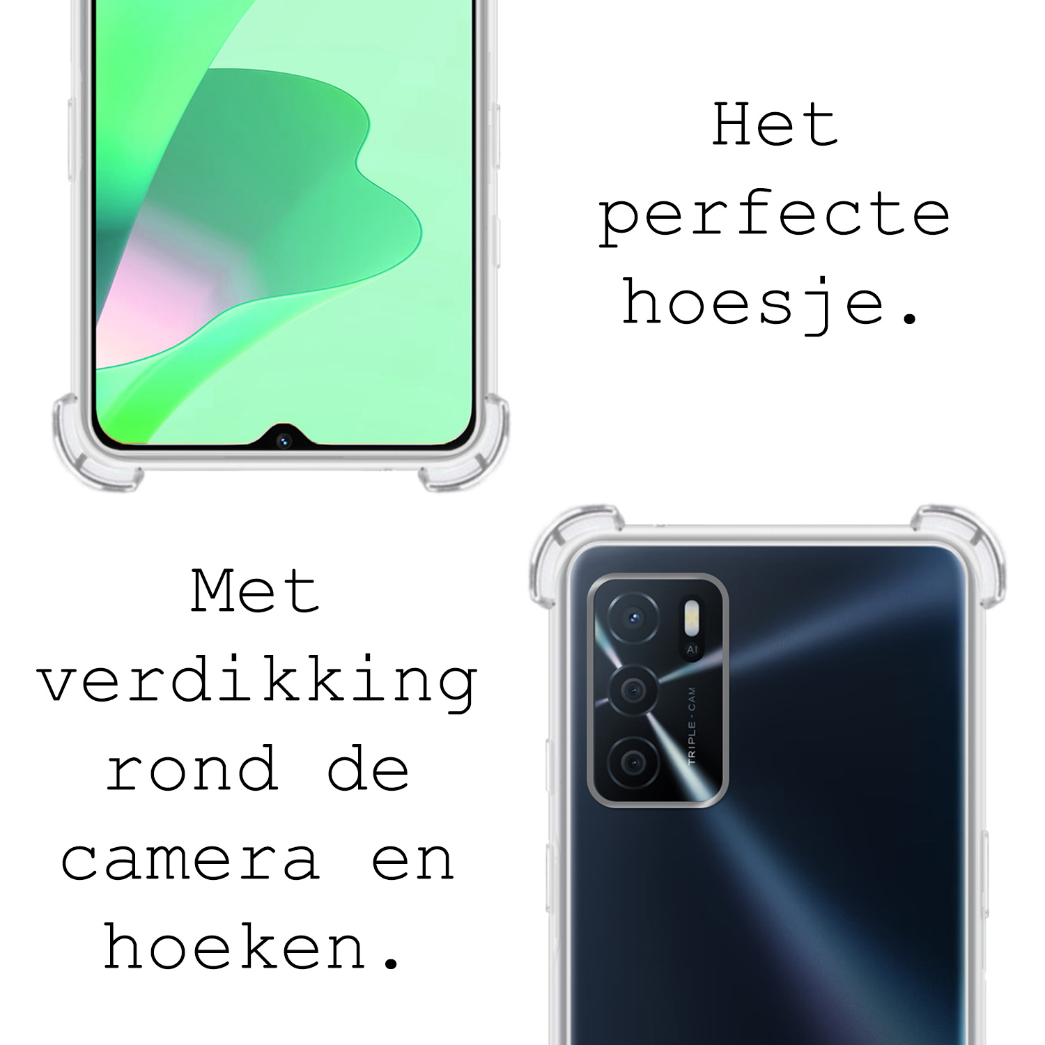 BASEY. Hoes Geschikt voor OPPO A16 Hoesje Shock Proof Case Hoes Siliconen - Hoesje Geschikt voor OPPO A16 Hoes Cover Shockproof - Transparant