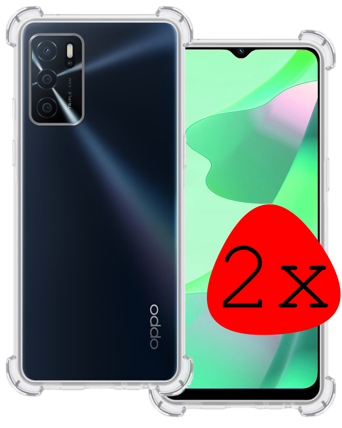 BASEY. Hoes Geschikt voor OPPO A16 Hoesje Shock Proof Case Hoes Siliconen - Hoesje Geschikt voor OPPO A16 Hoes Cover Shockproof - Transparant - 2 Stuks