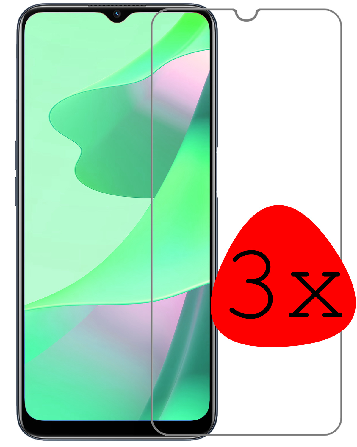 BASEY. Screenprotector Geschikt voor OPPO A16 Screenprotector Tempered Glass - Screenprotector Geschikt voor OPPO A16 Beschermglas Screen Protector Glas - 3 Stuks