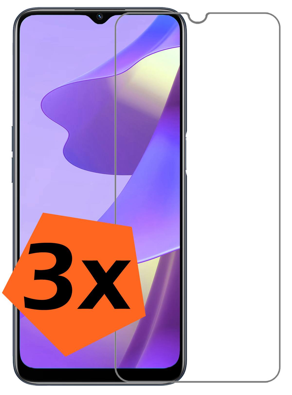 Nomfy Screenprotector Geschikt voor OPPO A16 Screenprotector Bescherm Glas Tempered Glass - Screenprotector Geschikt voor OPPO A16 Screen Protector - 3 PACK