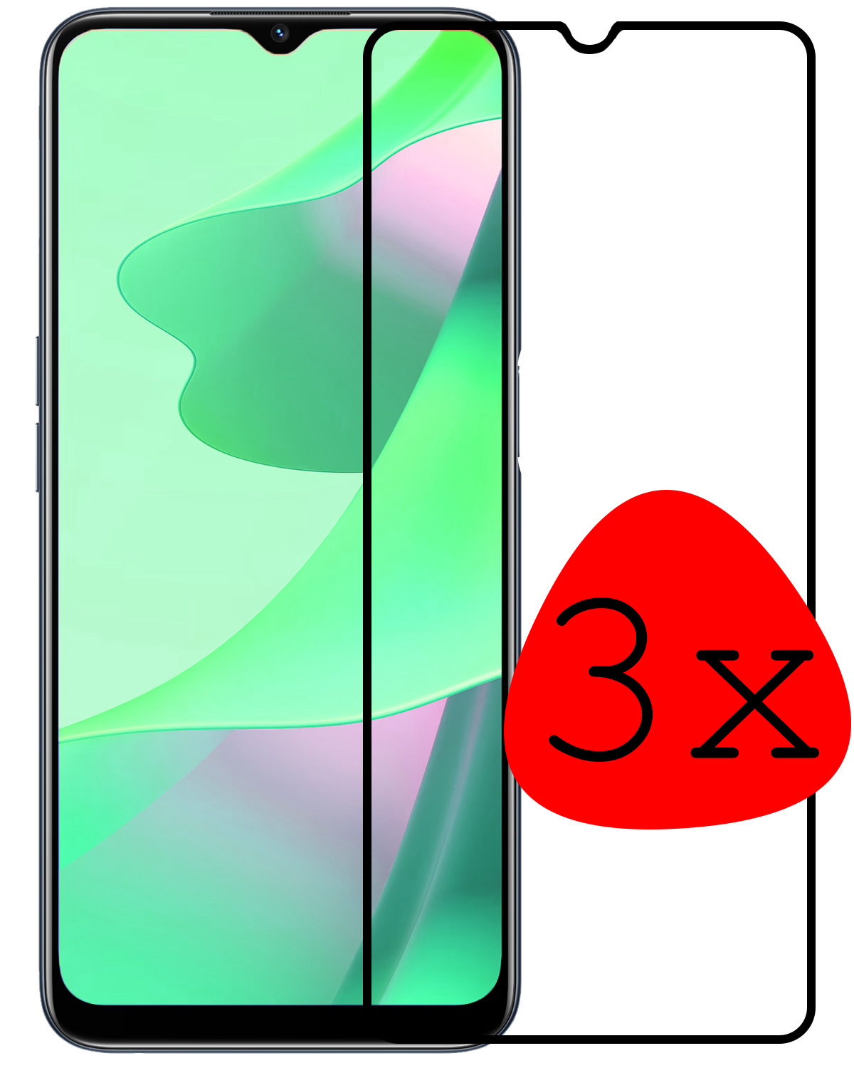BASEY. OPPO A16 Screenprotector 3D Tempered Glass - OPPO A16 Beschermglas Full Cover - OPPO A16 Screen Protector 3D 3 Stuks