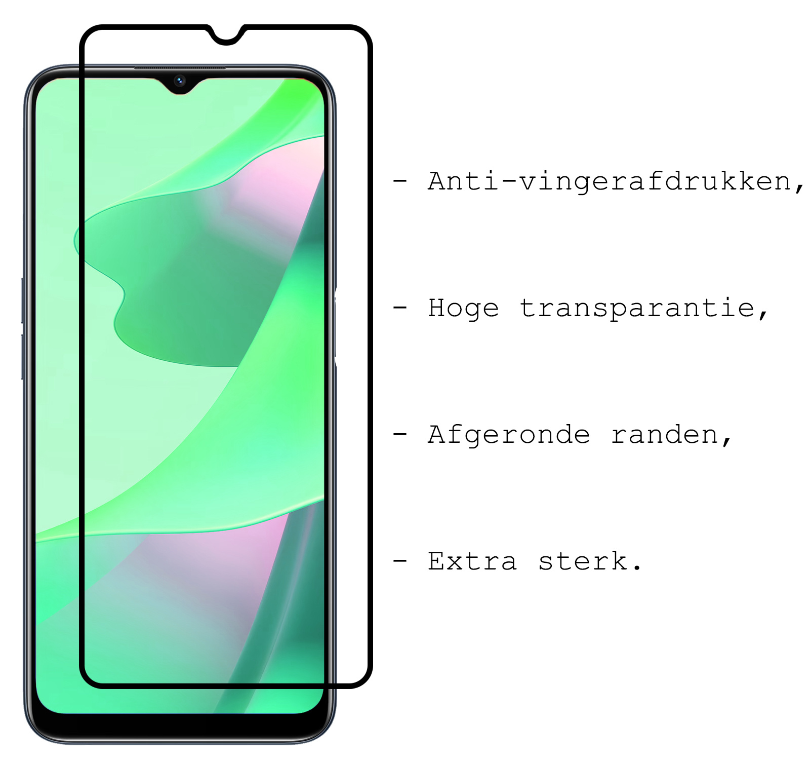 BASEY. Screenprotector Geschikt voor OPPO A16 Screenprotector Beschermglas Full Cover - Screenprotector Geschikt voor OPPO A16 Screen Protector Full Cover - 3 Stuks