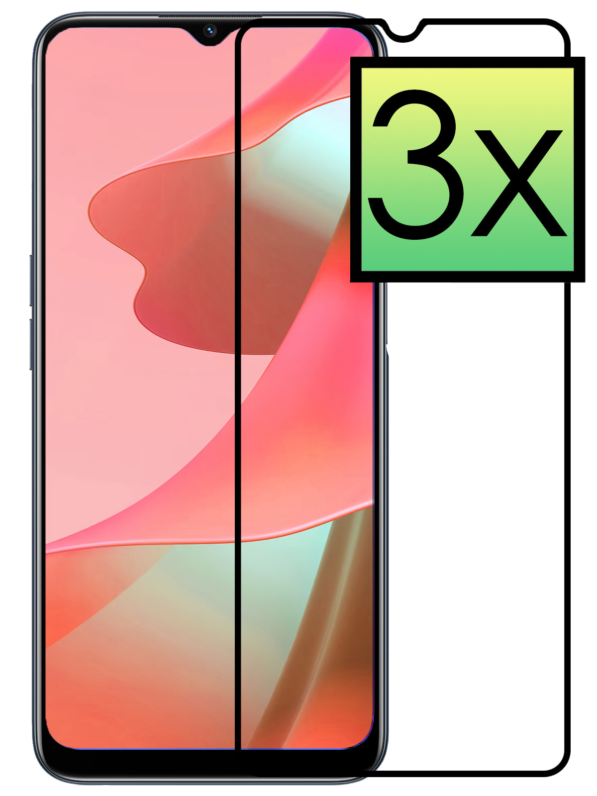 NoXx Screenprotector Geschikt voor OPPO A16 Screenprotector Tempered Glass Gehard Glas Full Cover - 3x