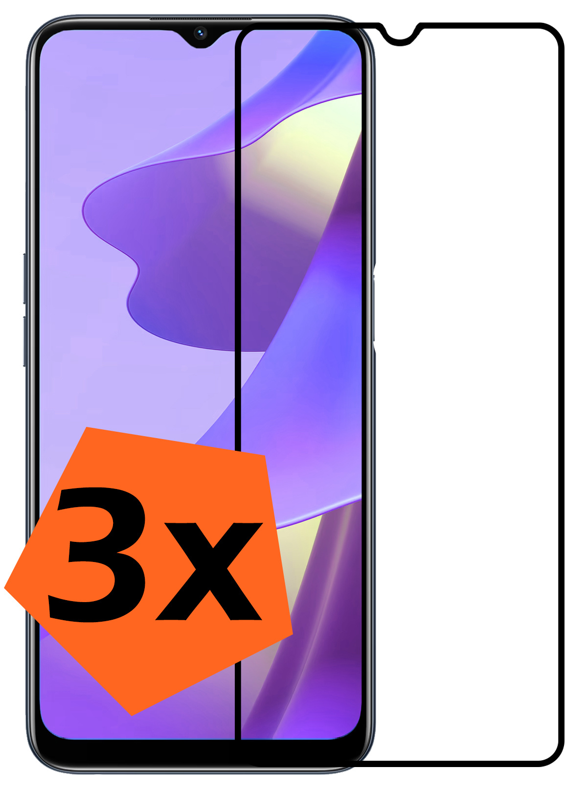 Nomfy OPPO A16 Screenprotector Bescherm Glas Full Cover - OPPO A16 Screen Protector 3D Tempered Glass - 3x