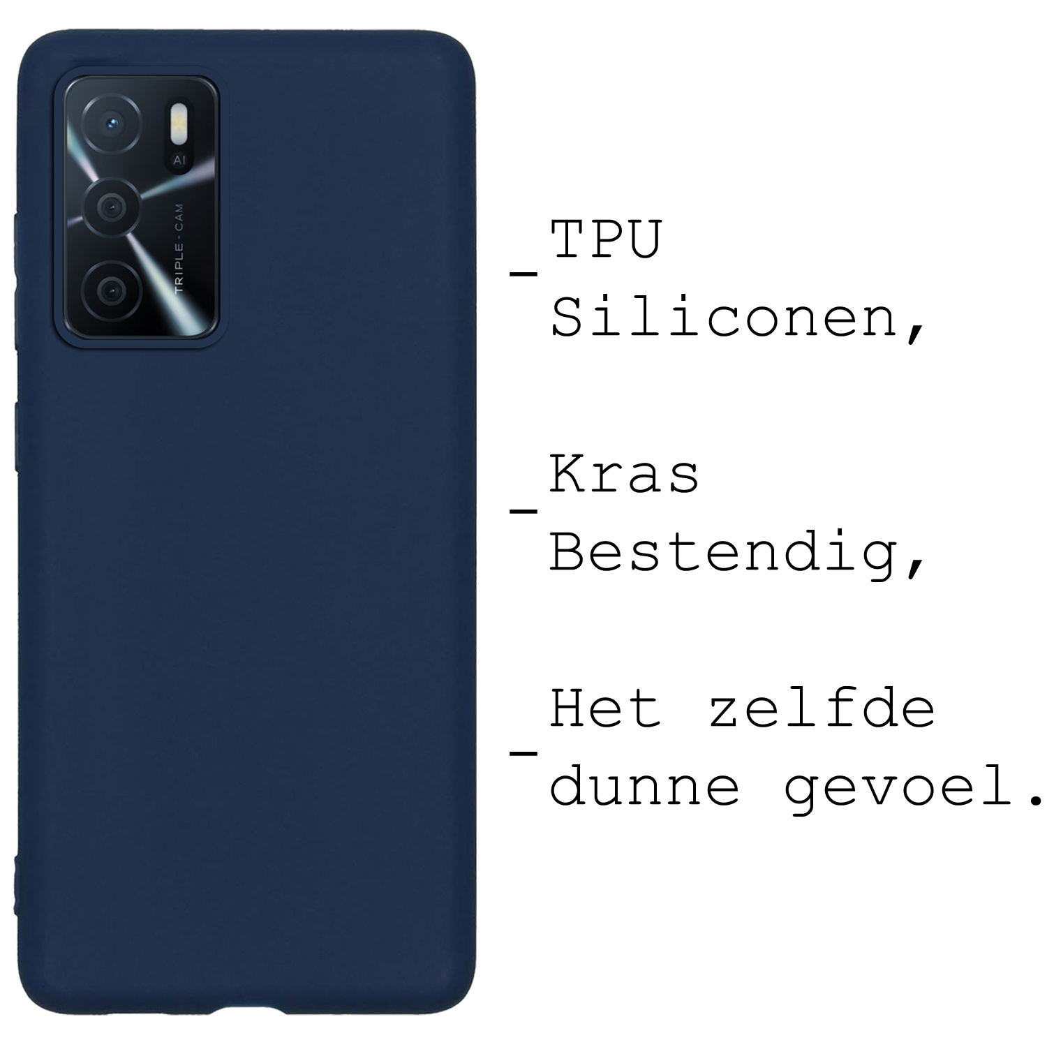 BASEY. Hoes Geschikt voor OPPO A16 Hoesje Siliconen Back Cover Case - Hoesje Geschikt voor OPPO A16 Hoes Cover Hoesje - Donkerblauw