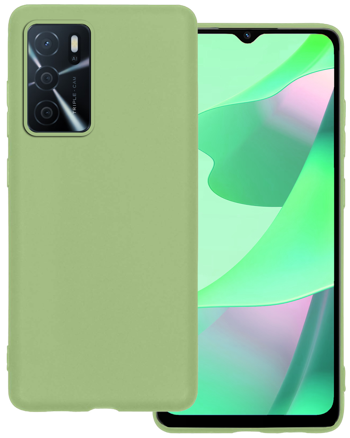 BASEY. Hoes Geschikt voor OPPO A16 Hoesje Siliconen Back Cover Case - Hoesje Geschikt voor OPPO A16 Hoes Cover Hoesje - Groen