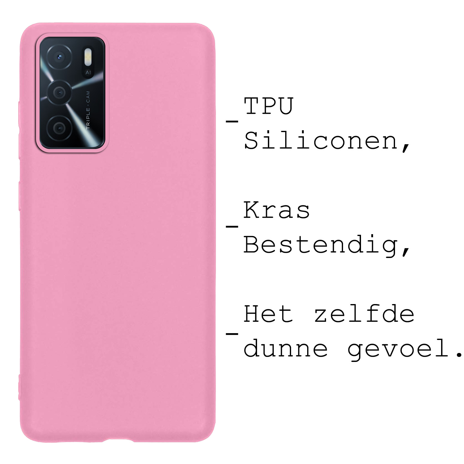 BASEY. Hoes Geschikt voor OPPO A16 Hoesje Siliconen Back Cover Case - Hoesje Geschikt voor OPPO A16 Hoes Cover Hoesje - Lichtroze