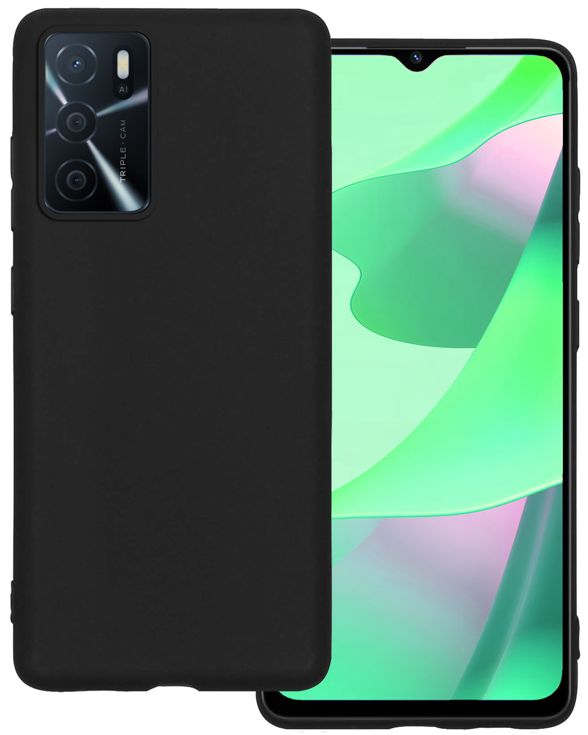 BASEY. Hoes Geschikt voor OPPO A16 Hoesje Siliconen Back Cover Case - Hoesje Geschikt voor OPPO A16 Hoes Cover Hoesje - Zwart