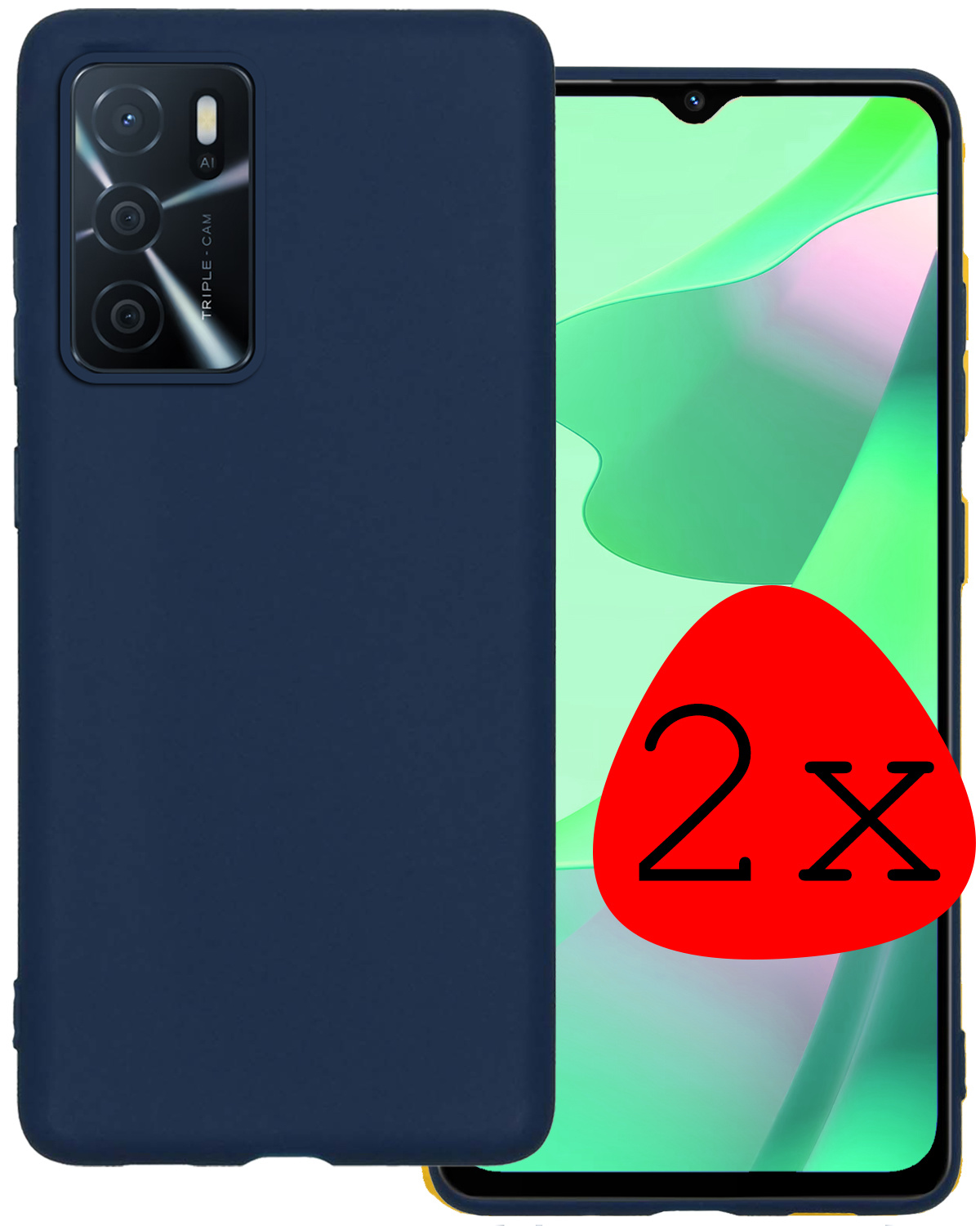BASEY. Hoes Geschikt voor OPPO A16 Hoesje Siliconen Back Cover Case - Hoesje Geschikt voor OPPO A16 Hoes Cover Hoesje - Donkerblauw - 2 Stuks