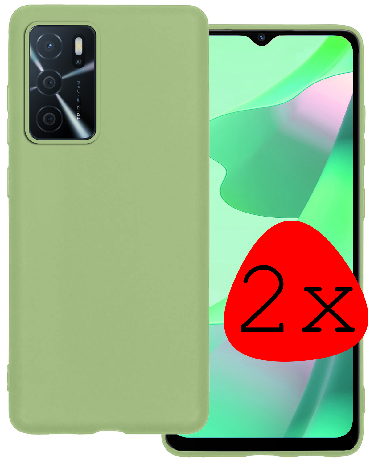 BASEY. Hoes Geschikt voor OPPO A16 Hoesje Siliconen Back Cover Case - Hoesje Geschikt voor OPPO A16 Hoes Cover Hoesje - Groen - 2 Stuks