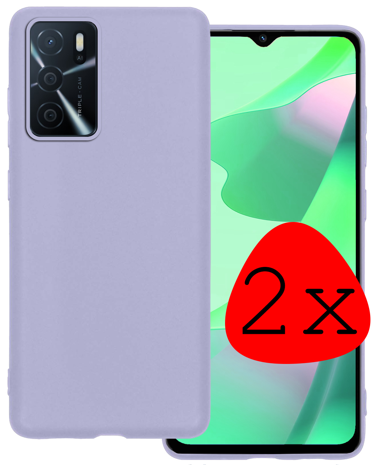 BASEY. Hoes Geschikt voor OPPO A16 Hoesje Siliconen Back Cover Case - Hoesje Geschikt voor OPPO A16 Hoes Cover Hoesje - Lila - 2 Stuks