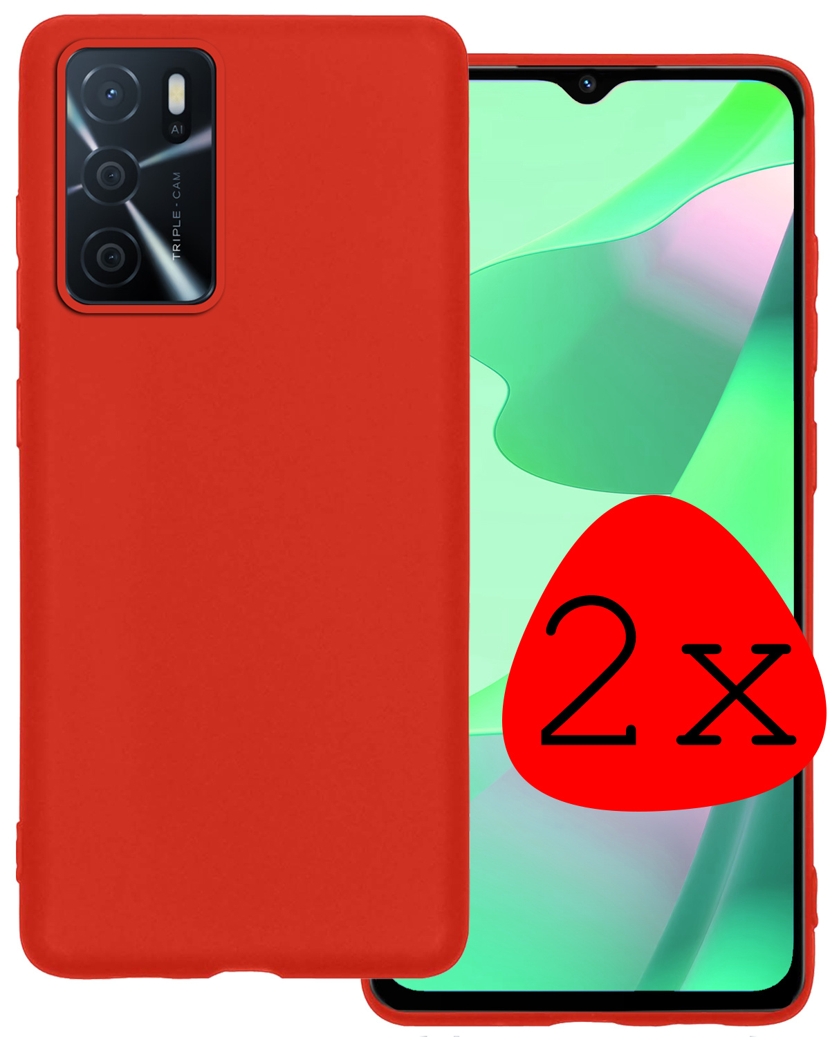 BASEY. Hoes Geschikt voor OPPO A16 Hoesje Siliconen Back Cover Case - Hoesje Geschikt voor OPPO A16 Hoes Cover Hoesje - Rood - 2 Stuks