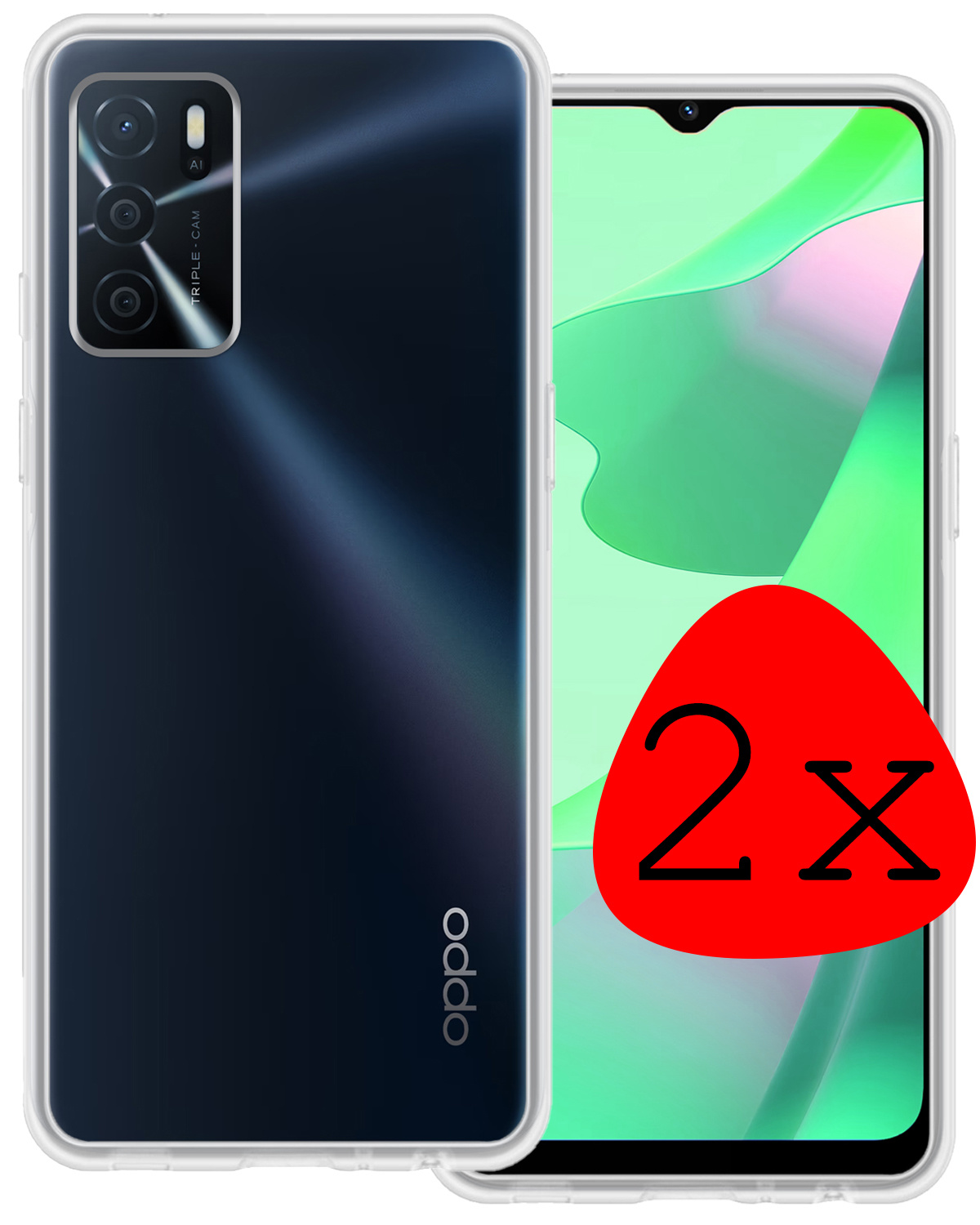BASEY. Hoes Geschikt voor OPPO A16 Hoesje Siliconen Back Cover Case - Hoesje Geschikt voor OPPO A16 Hoes Cover Hoesje - Transparant - 2 Stuks