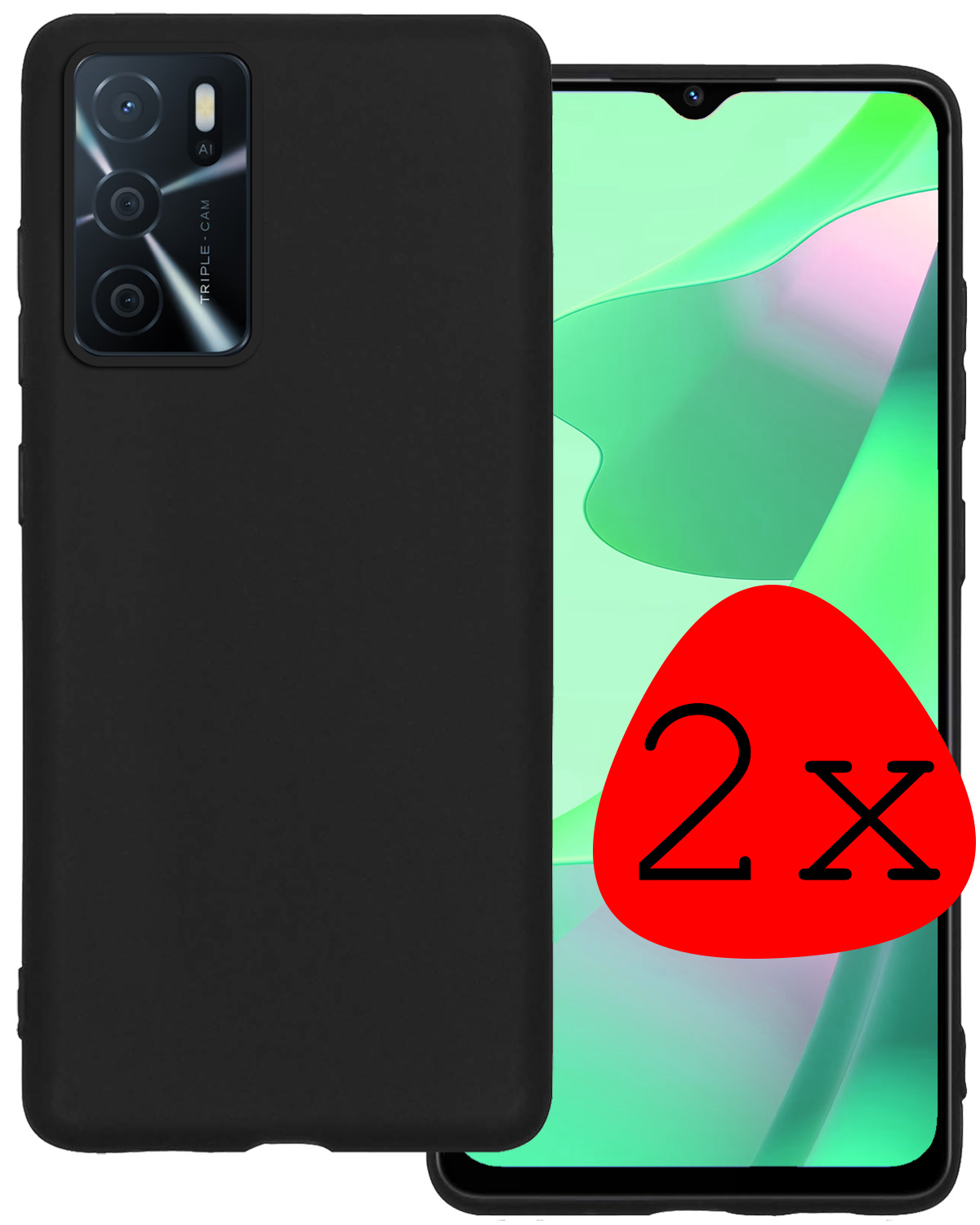 BASEY. Hoes Geschikt voor OPPO A16 Hoesje Siliconen Back Cover Case - Hoesje Geschikt voor OPPO A16 Hoes Cover Hoesje - Zwart - 2 Stuks