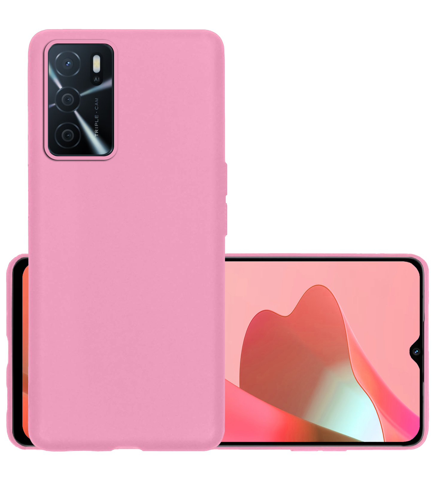 NoXx Hoes Geschikt voor OPPO A16 Hoesje Cover Siliconen Back Case Hoes - Lichtroze