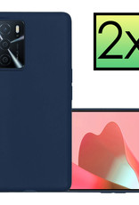 NoXx Hoes Geschikt voor OPPO A16 Hoesje Cover Siliconen Back Case Hoes - Donkerblauw - 2x