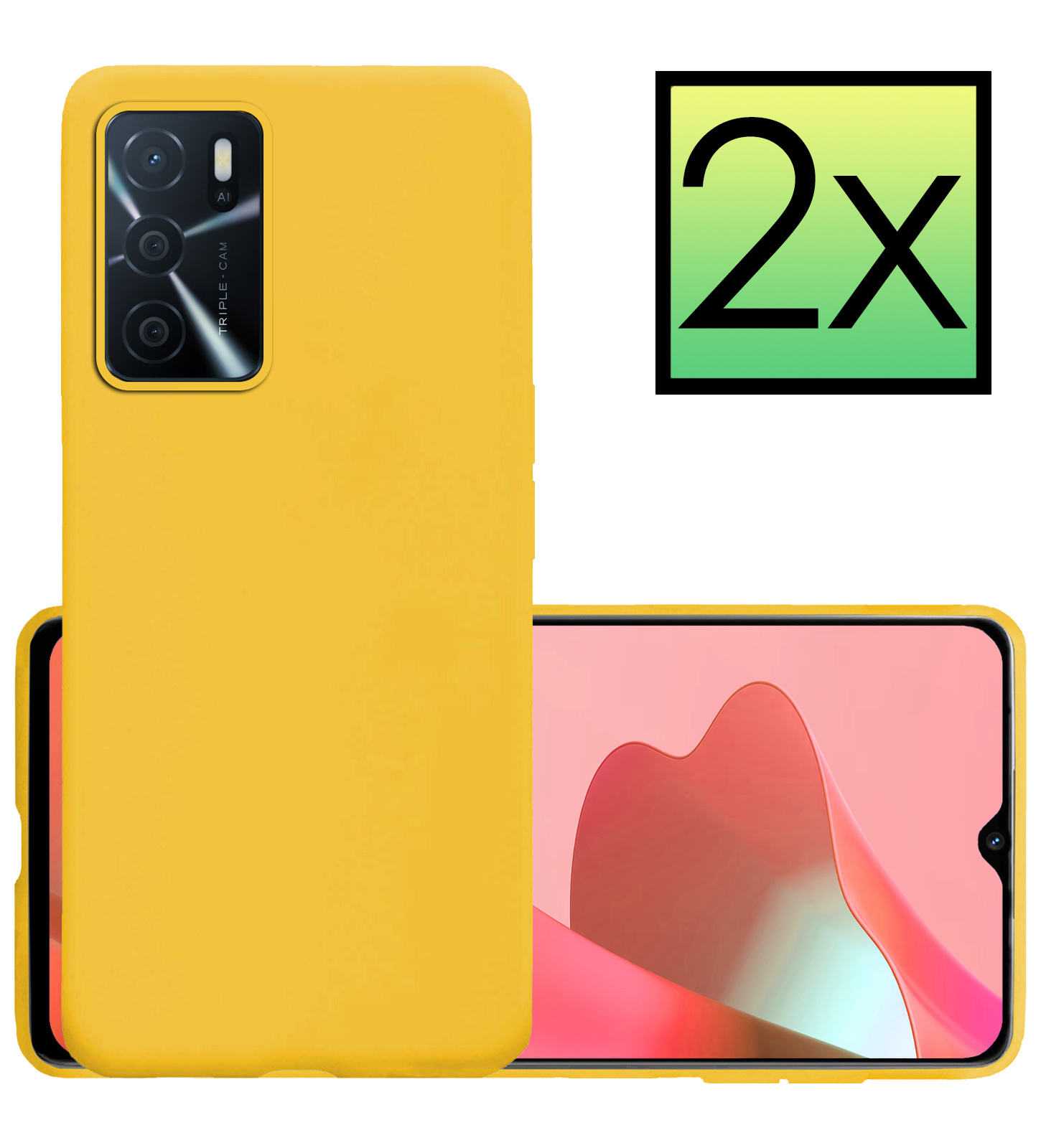 NoXx Hoes Geschikt voor OPPO A16 Hoesje Cover Siliconen Back Case Hoes - Geel - 2x