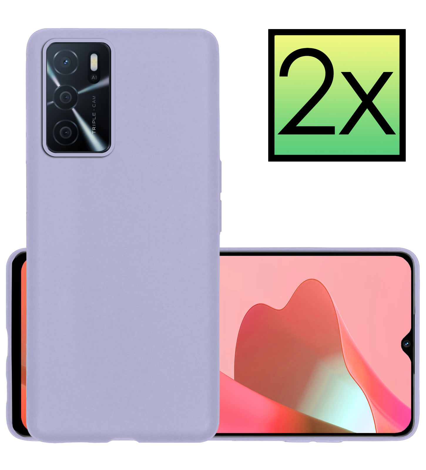 NoXx Hoes Geschikt voor OPPO A16 Hoesje Cover Siliconen Back Case Hoes - Lila - 2x